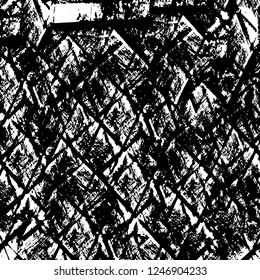 Grunge overlay layer. Abstract black and white vector background. Monochrome vintage surface with dirty pattern in cracks, spots, dots. Old painted wall in dark horror style design
