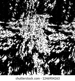 Grunge overlay layer. Abstract black and white vector background. Monochrome vintage surface with dirty pattern in cracks, spots, dots. Old painted wall in dark horror style design