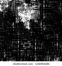 Grunge overlay layer. Abstract black and white vector background. Monochrome vintage surface with dirty pattern in cracks, spots, dots. Old painted wall in dark horror style design