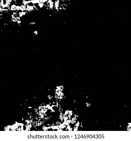 Grunge overlay layer. Abstract black and white vector background. Monochrome vintage surface with dirty pattern in cracks, spots, dots. Old painted wall in dark horror style design