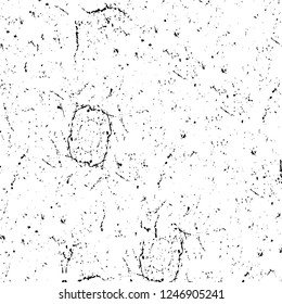 Grunge overlay layer. Abstract black and white vector background. Monochrome vintage surface with dirty pattern in cracks, spots, dots. Old painted wall in dark horror style design