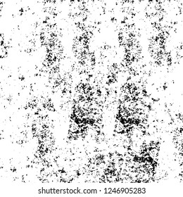 Grunge overlay layer. Abstract black and white vector background. Monochrome vintage surface with dirty pattern in cracks, spots, dots. Old painted wall in dark horror style design