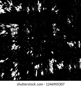 Grunge overlay layer. Abstract black and white vector background. Monochrome vintage surface with dirty pattern in cracks, spots, dots. Old painted wall in dark horror style design