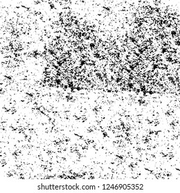 Grunge overlay layer. Abstract black and white vector background. Monochrome vintage surface with dirty pattern in cracks, spots, dots. Old painted wall in dark horror style design