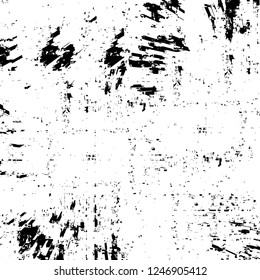 Grunge overlay layer. Abstract black and white vector background. Monochrome vintage surface with dirty pattern in cracks, spots, dots. Old painted wall in dark horror style design