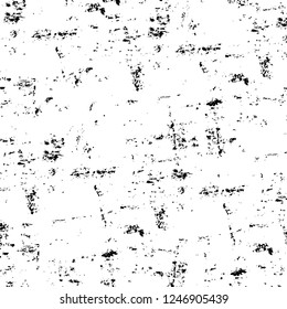 Grunge overlay layer. Abstract black and white vector background. Monochrome vintage surface with dirty pattern in cracks, spots, dots. Old painted wall in dark horror style design