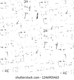 Grunge overlay layer. Abstract black and white vector background. Monochrome vintage surface with dirty pattern in cracks, spots, dots. Old painted wall in dark horror style design