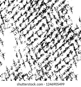 Grunge overlay layer. Abstract black and white vector background. Monochrome vintage surface with dirty pattern in cracks, spots, dots. Old painted wall in dark horror style design