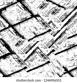 Grunge overlay layer. Abstract black and white vector background. Monochrome vintage surface with dirty pattern in cracks, spots, dots. Old painted wall in dark horror style design