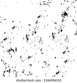 Grunge overlay layer. Abstract black and white vector background. Monochrome vintage surface with dirty pattern in cracks, spots, dots. Old painted wall in dark horror style design