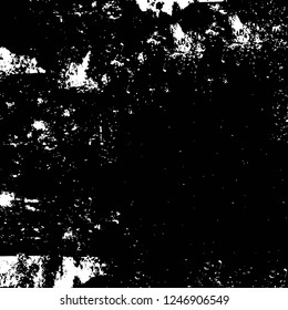 Grunge overlay layer. Abstract black and white vector background. Monochrome vintage surface with dirty pattern in cracks, spots, dots. Old painted wall in dark horror style design