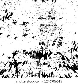 Grunge overlay layer. Abstract black and white vector background. Monochrome vintage surface with dirty pattern in cracks, spots, dots. Old painted wall in dark horror style design