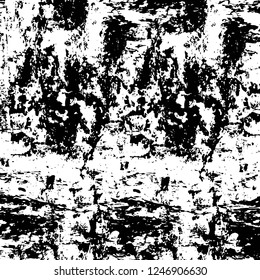 Grunge overlay layer. Abstract black and white vector background. Monochrome vintage surface with dirty pattern in cracks, spots, dots. Old painted wall in dark horror style design