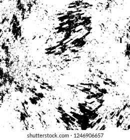 Grunge overlay layer. Abstract black and white vector background. Monochrome vintage surface with dirty pattern in cracks, spots, dots. Old painted wall in dark horror style design