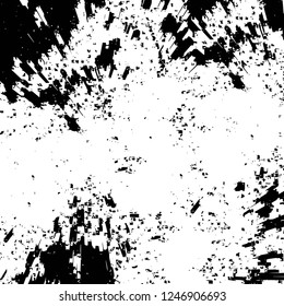 Grunge overlay layer. Abstract black and white vector background. Monochrome vintage surface with dirty pattern in cracks, spots, dots. Old painted wall in dark horror style design