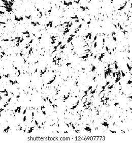 Grunge overlay layer. Abstract black and white vector background. Monochrome vintage surface with dirty pattern in cracks, spots, dots. Old painted wall in dark horror style design