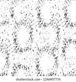 Grunge overlay layer. Abstract black and white vector background. Monochrome vintage surface with dirty pattern in cracks, spots, dots. Old painted wall in dark horror style design