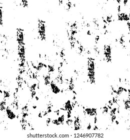Grunge overlay layer. Abstract black and white vector background. Monochrome vintage surface with dirty pattern in cracks, spots, dots. Old painted wall in dark horror style design
