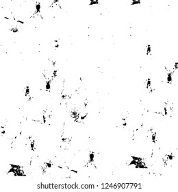 Grunge overlay layer. Abstract black and white vector background. Monochrome vintage surface with dirty pattern in cracks, spots, dots. Old painted wall in dark horror style design