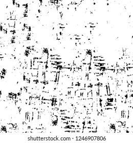 Grunge overlay layer. Abstract black and white vector background. Monochrome vintage surface with dirty pattern in cracks, spots, dots. Old painted wall in dark horror style design