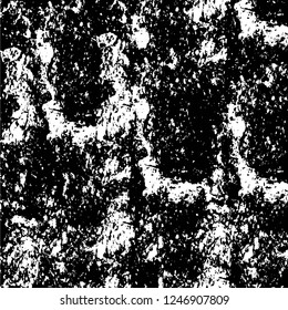 Grunge overlay layer. Abstract black and white vector background. Monochrome vintage surface with dirty pattern in cracks, spots, dots. Old painted wall in dark horror style design