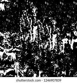 Grunge overlay layer. Abstract black and white vector background. Monochrome vintage surface with dirty pattern in cracks, spots, dots. Old painted wall in dark horror style design