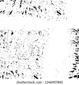 Grunge overlay layer. Abstract black and white vector background. Monochrome vintage surface with dirty pattern in cracks, spots, dots. Old painted wall in dark horror style design