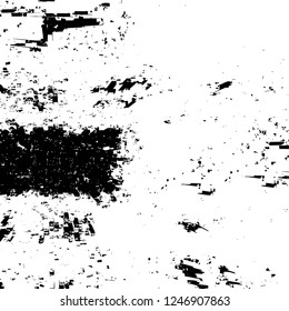 Grunge overlay layer. Abstract black and white vector background. Monochrome vintage surface with dirty pattern in cracks, spots, dots. Old painted wall in dark horror style design