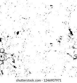 Grunge overlay layer. Abstract black and white vector background. Monochrome vintage surface with dirty pattern in cracks, spots, dots. Old painted wall in dark horror style design