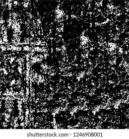 Grunge overlay layer. Abstract black and white vector background. Monochrome vintage surface with dirty pattern in cracks, spots, dots. Old painted wall in dark horror style design