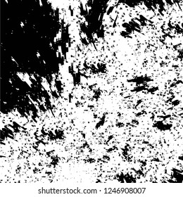 Grunge overlay layer. Abstract black and white vector background. Monochrome vintage surface with dirty pattern in cracks, spots, dots. Old painted wall in dark horror style design