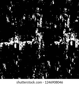 Grunge overlay layer. Abstract black and white vector background. Monochrome vintage surface with dirty pattern in cracks, spots, dots. Old painted wall in dark horror style design