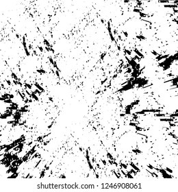 Grunge overlay layer. Abstract black and white vector background. Monochrome vintage surface with dirty pattern in cracks, spots, dots. Old painted wall in dark horror style design