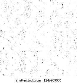 Grunge overlay layer. Abstract black and white vector background. Monochrome vintage surface with dirty pattern in cracks, spots, dots. Old painted wall in dark horror style design