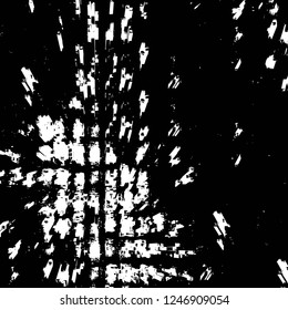 Grunge overlay layer. Abstract black and white vector background. Monochrome vintage surface with dirty pattern in cracks, spots, dots. Old painted wall in dark horror style design