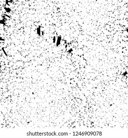 Grunge overlay layer. Abstract black and white vector background. Monochrome vintage surface with dirty pattern in cracks, spots, dots. Old painted wall in dark horror style design