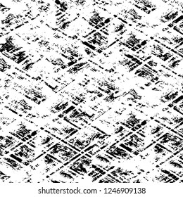 Grunge overlay layer. Abstract black and white vector background. Monochrome vintage surface with dirty pattern in cracks, spots, dots. Old painted wall in dark horror style design