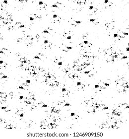 Grunge overlay layer. Abstract black and white vector background. Monochrome vintage surface with dirty pattern in cracks, spots, dots. Old painted wall in dark horror style design
