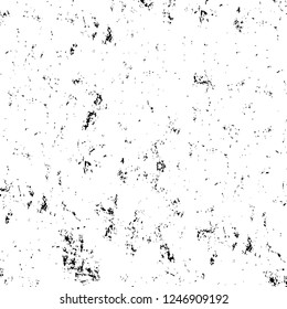 Grunge overlay layer. Abstract black and white vector background. Monochrome vintage surface with dirty pattern in cracks, spots, dots. Old painted wall in dark horror style design