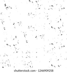 Grunge overlay layer. Abstract black and white vector background. Monochrome vintage surface with dirty pattern in cracks, spots, dots. Old painted wall in dark horror style design