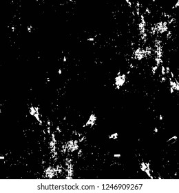 Grunge overlay layer. Abstract black and white vector background. Monochrome vintage surface with dirty pattern in cracks, spots, dots. Old painted wall in dark horror style design
