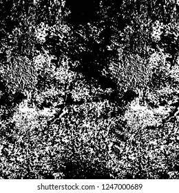 Grunge overlay layer. Abstract black and white vector background. Monochrome vintage surface with dirty pattern in cracks, spots, dots. Old painted wall in dark horror style design