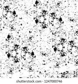 Grunge overlay layer. Abstract black and white vector background. Monochrome vintage surface with dirty pattern in cracks, spots, dots. Old painted wall in dark horror style design