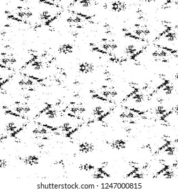 Grunge overlay layer. Abstract black and white vector background. Monochrome vintage surface with dirty pattern in cracks, spots, dots. Old painted wall in dark horror style design
