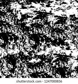 Grunge overlay layer. Abstract black and white vector background. Monochrome vintage surface with dirty pattern in cracks, spots, dots. Old painted wall in dark horror style design