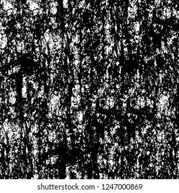Grunge overlay layer. Abstract black and white vector background. Monochrome vintage surface with dirty pattern in cracks, spots, dots. Old painted wall in dark horror style design