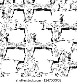 Grunge overlay layer. Abstract black and white vector background. Monochrome vintage surface with dirty pattern in cracks, spots, dots. Old painted wall in dark horror style design