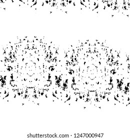 Grunge overlay layer. Abstract black and white vector background. Monochrome vintage surface with dirty pattern in cracks, spots, dots. Old painted wall in dark horror style design