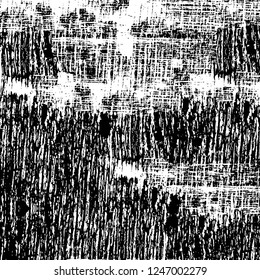 Grunge overlay layer. Abstract black and white vector background. Monochrome vintage surface with dirty pattern in cracks, spots, dots. Old painted wall in dark horror style design