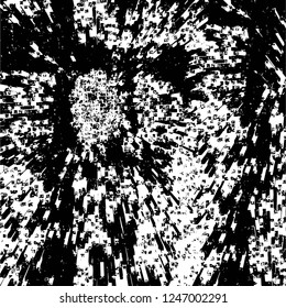 Grunge overlay layer. Abstract black and white vector background. Monochrome vintage surface with dirty pattern in cracks, spots, dots. Old painted wall in dark horror style design